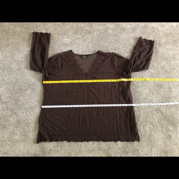 Avenue Mesh Embroidered Top Blouse Size 26/28 Chic Brown Stretchy Sheer Top - Picture 6 of 12